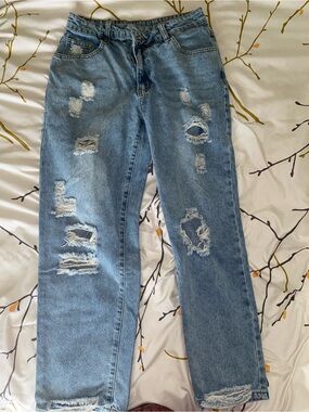 Light Blue Distressed Wide Leg Jeans